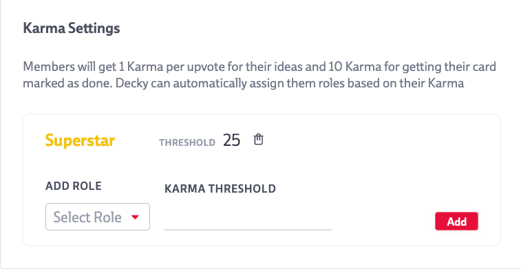 Karma Settings in the Codecks Admin Panel
